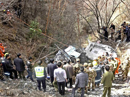 Xe buýt rơi xuống vực, 20 người chết - ảnh 1Một vụ tai nạn giao thông ở Trung Quốc.